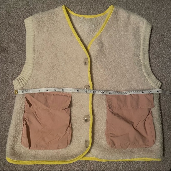 Zara Knit Button Up Vest Pink and Yellow - Picture 4 of 5